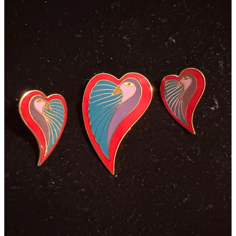 Laurel Burch Pin & Earrings Set Dove Heart